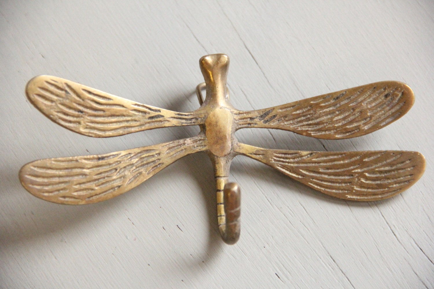 NWT Dragonfly Metal Antique Brass Wall Towel Coat Hook Hanger