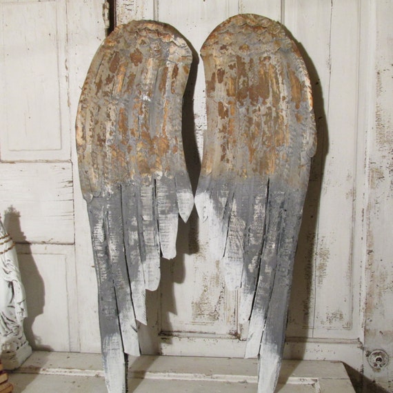 Large Angel Wings Wooden Gray Rusty Wall Sculpture Very