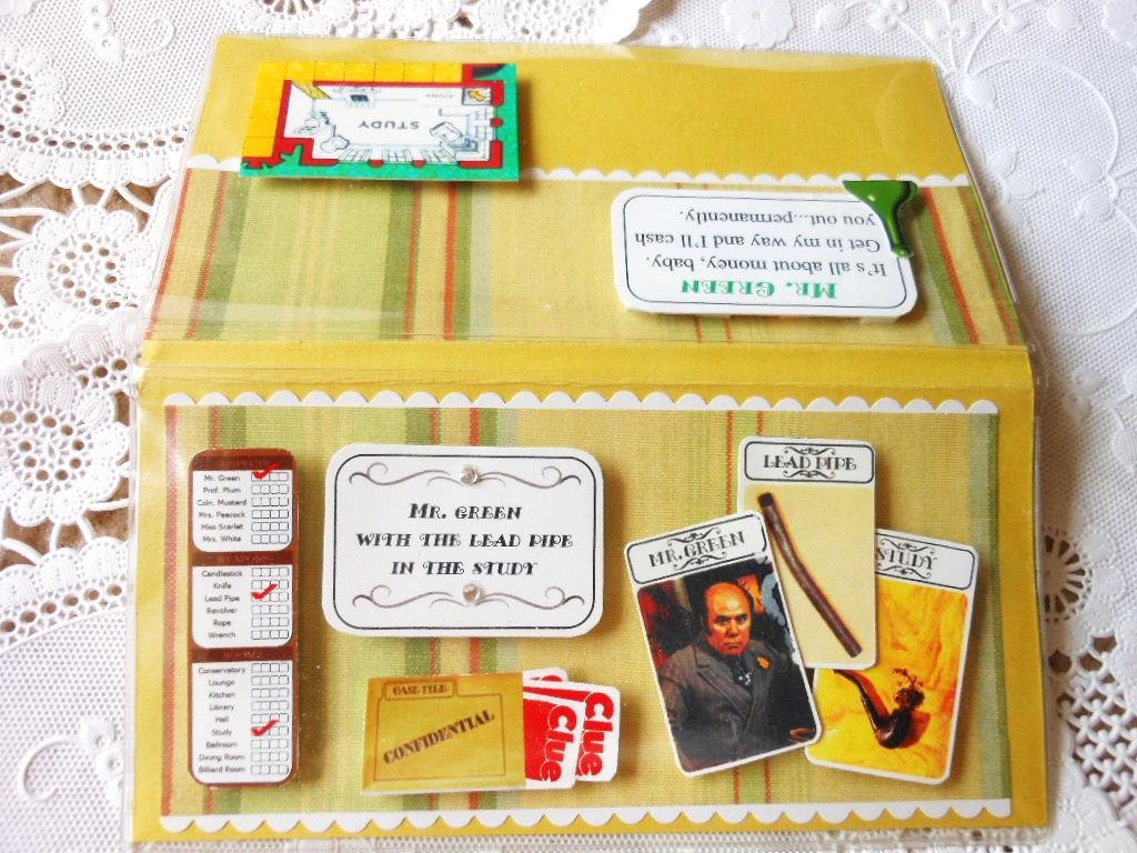 Clue Game Mr Green Lead Pipe Study Scrapbooked Checkbook Cover