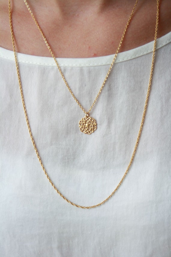 Gold multi strand chain necklace double layer by LevRanJewelry