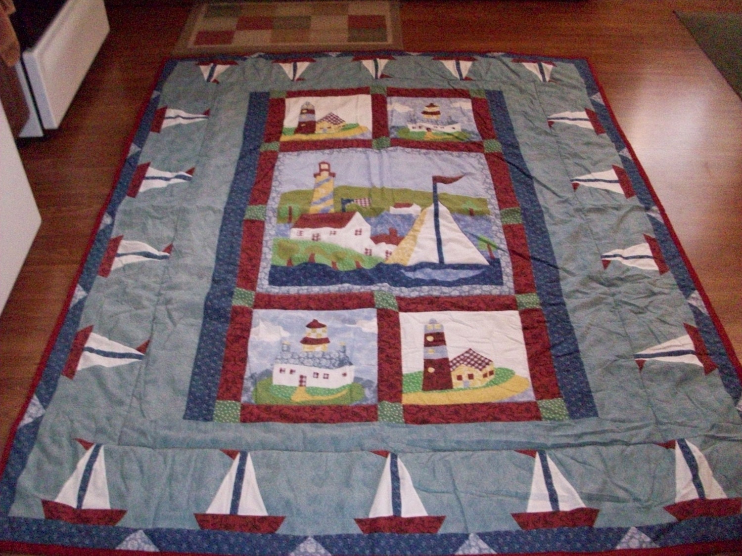 Refurbished Vintage Lighthouse Quilt 78 X 64