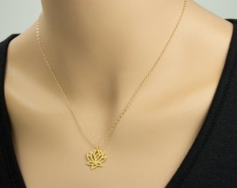 24 Gold Plated Lotus Necklace, Gold Necklace, Gold plated Lotus, Yoga Necklace, Yoga Jewelry