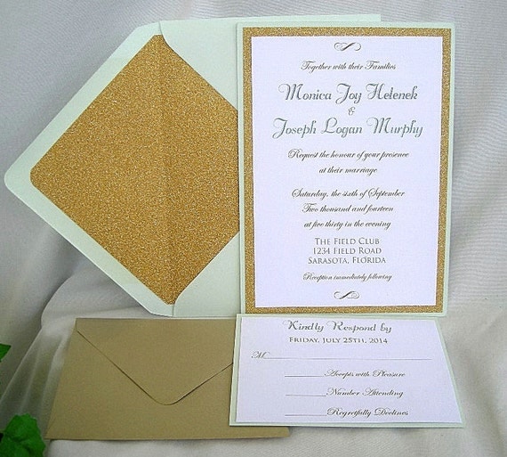 Wedding Invitation Mint Green and Gold Glitter by AllThingsAngelas