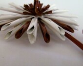 Vintage Large 1970s Enamel Brown White Flower Brooch