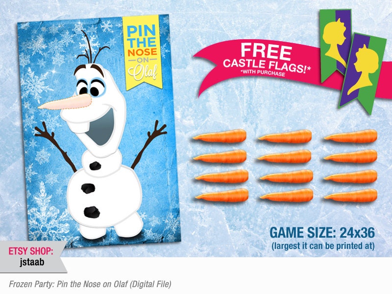 24x36 frozen party game pin the nose on olaf digital file