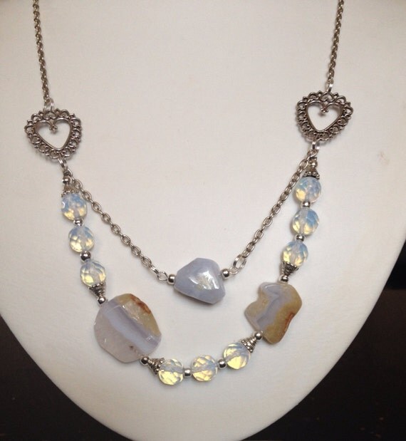 Sri Lanka Moonstone & Blue Chalcedony Gemstone Necklace