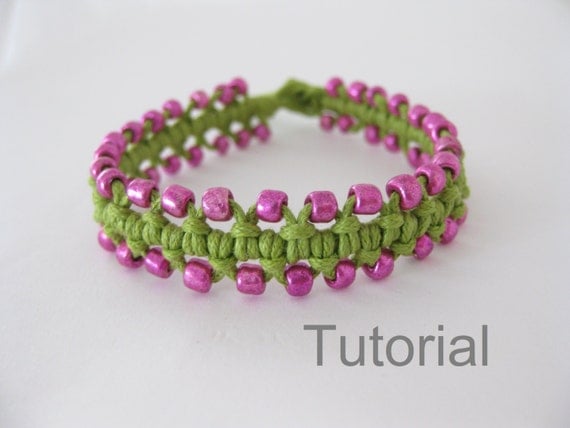 Regalo de Navidad rosa pulsera patrón macrame verde tutorial pdf de cuentas como nudo makrame micro