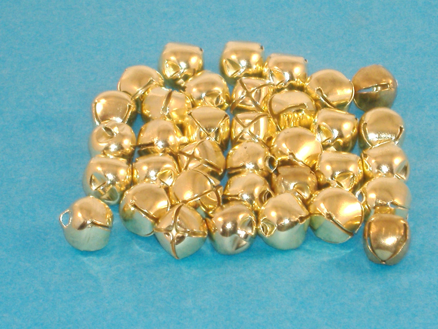 Bright Brass Plated Jingle Bells 13mm Total 35 by debbisvintage