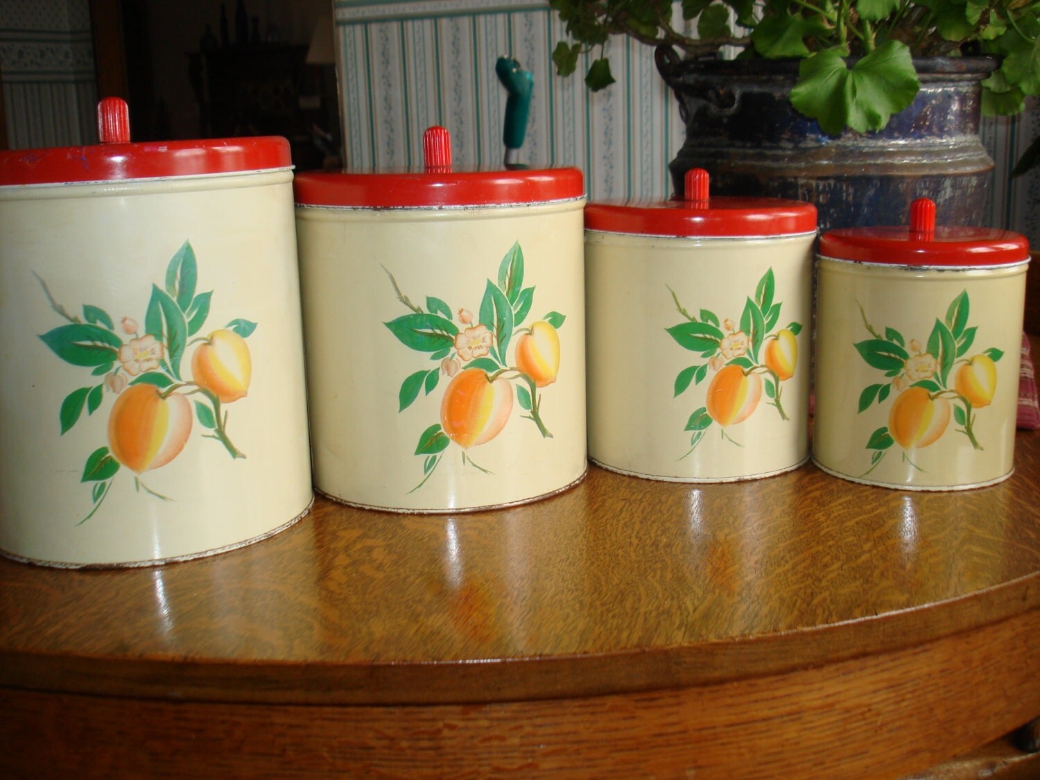 Vintage Decoware Peach Canisters Set of 4 by Grantcitycreations