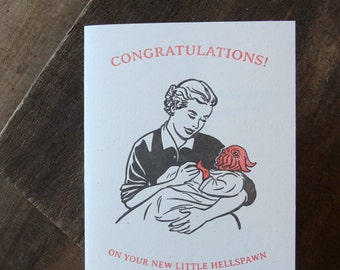 Hellspawn. New baby maternity congratulations cthulhu monster letterpress greeting card.
