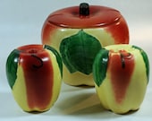 Apples Salt, Pepper, and Sugar Set Antique Just Like Grandma's Large 1940s Spice and Sugar Storage/Servers Apples Salt, Pepper, and Sugar Set Antique Just Like Grandma's Large 1940s Spice and Sugar Storage/Servers