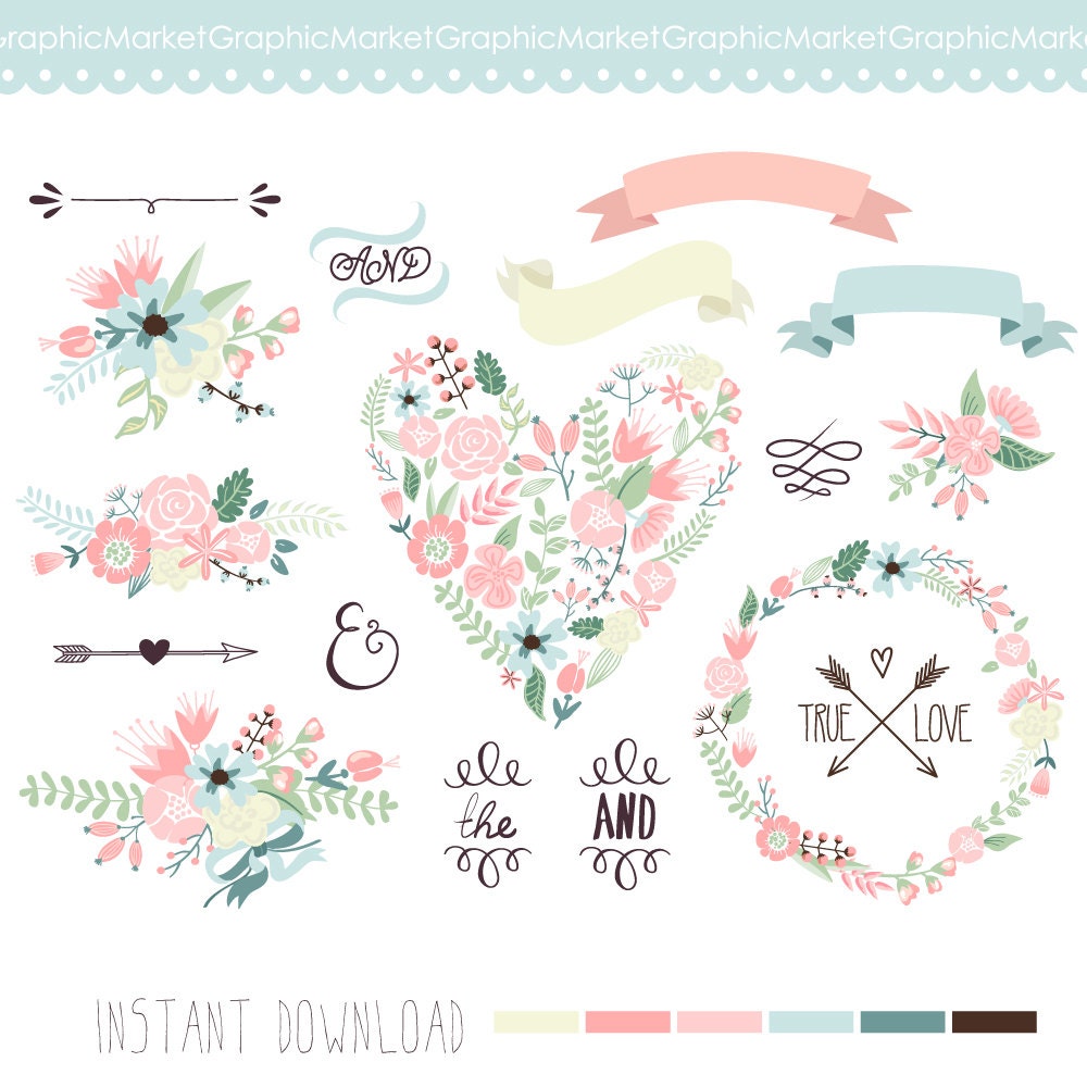 Wedding Floral Clipart Digital Wreath Frames Flowers Arrows Clip Art Scrapbooking Invitations Ribbons Banners Heart Wedding Floral Clipart Digital Wreath Frames Flowers Arrows Clip Art Scrapbooking Invitations Ribbons Banners Heart