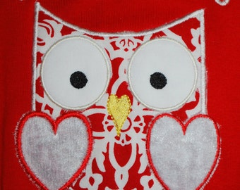 INSTANT DOWNLOAD Valentine Owl Applique Design Machine Embroidery Owl Always Love You