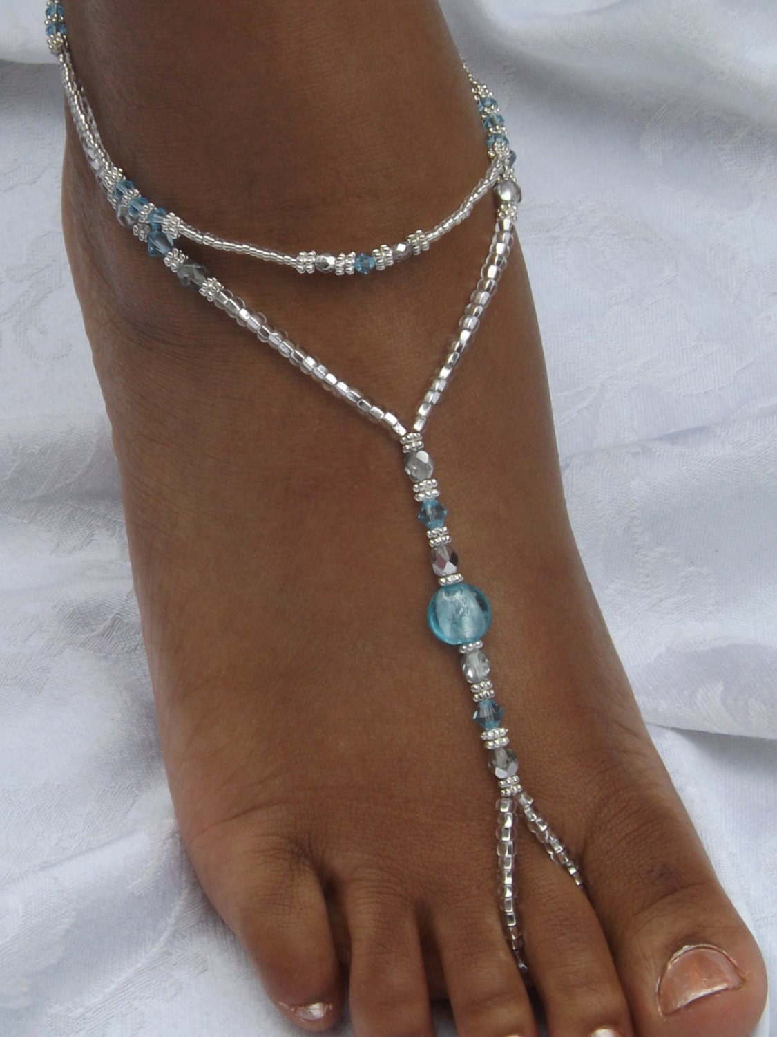 Blue Wedding Foot Jewelry Silver Beach by SubtleExpressions