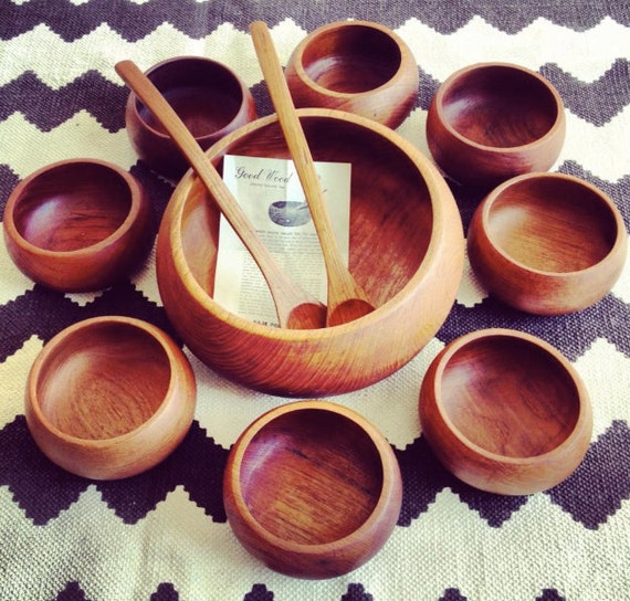 Vintage Goodwood Genuine Thailand Teak Bowl Set