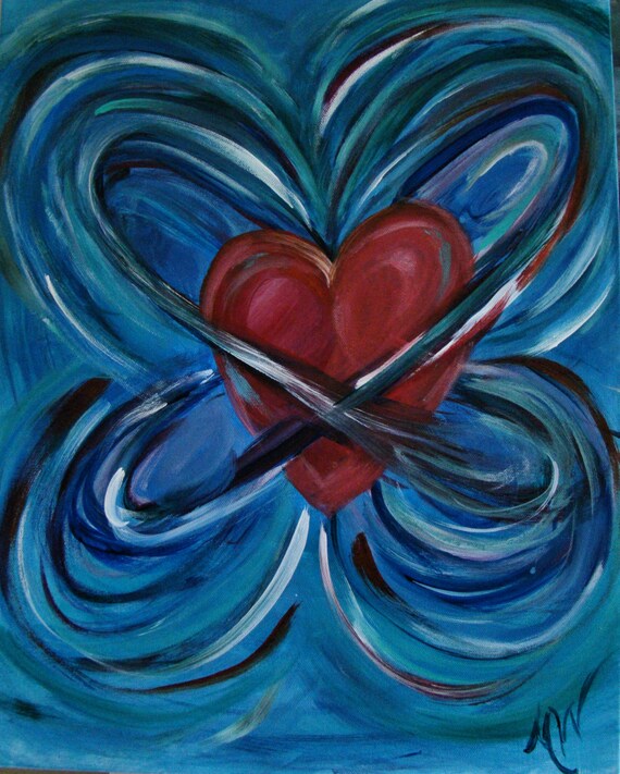 Romantic Heart ART in Blue and Red by BrillianceUnlimited on Etsy