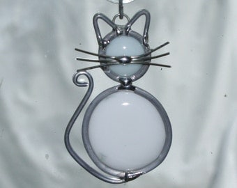 Stained Glass White Cat Ornament, Suncatcher