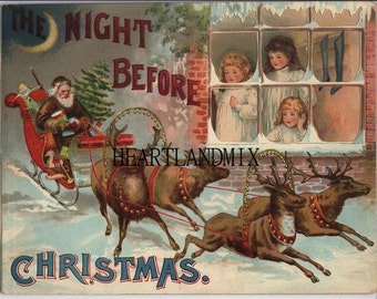 Night Before Christmas Digital Image Downloadable, Printable Digital Art Image Instant Download 300 DPI