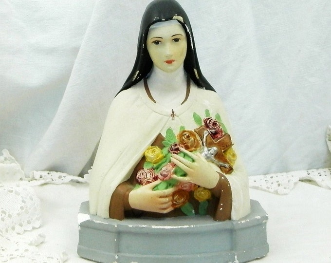 Vintage French Chippy Saint Therese de Lisieux Normandy Bust, Catholic St Theresa Plaster of Paris Statue, Religious Sculpture from France Vintage French Chippy Saint Therese de Lisieux Normandy Bust, Catholic St Theresa Plaster of Paris Statue, Religious Sculpture from France