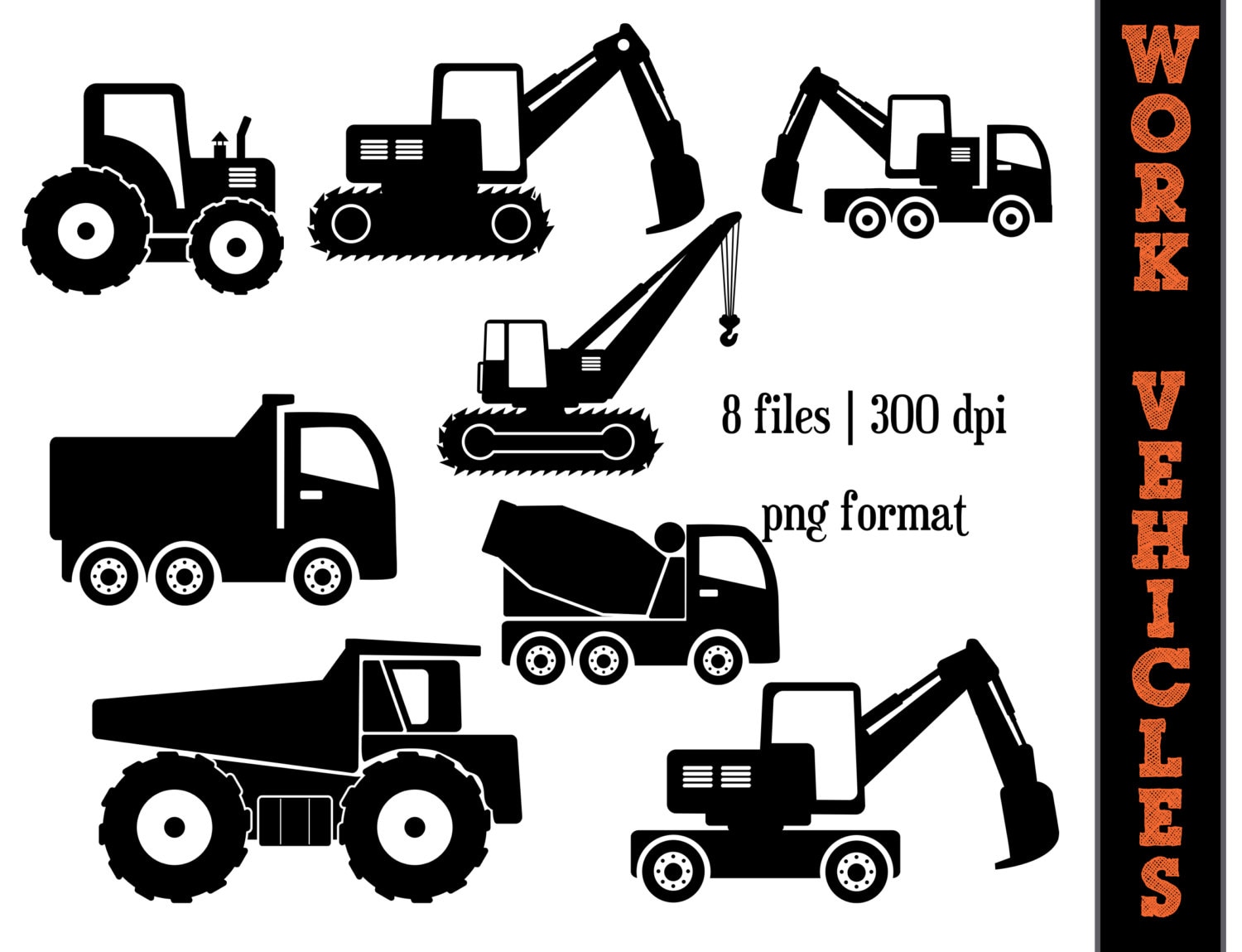 Work Vehicles Silhouettes Dump Truck Silhouette Backhoe