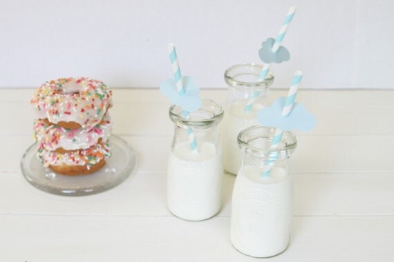 24 Blue Cloud Embellishments, Baby Shower Party, Cloud Straw, Rainy Day Theme, Baby Shower Theme, Rainy Day, up up and away theme Il_570xn
