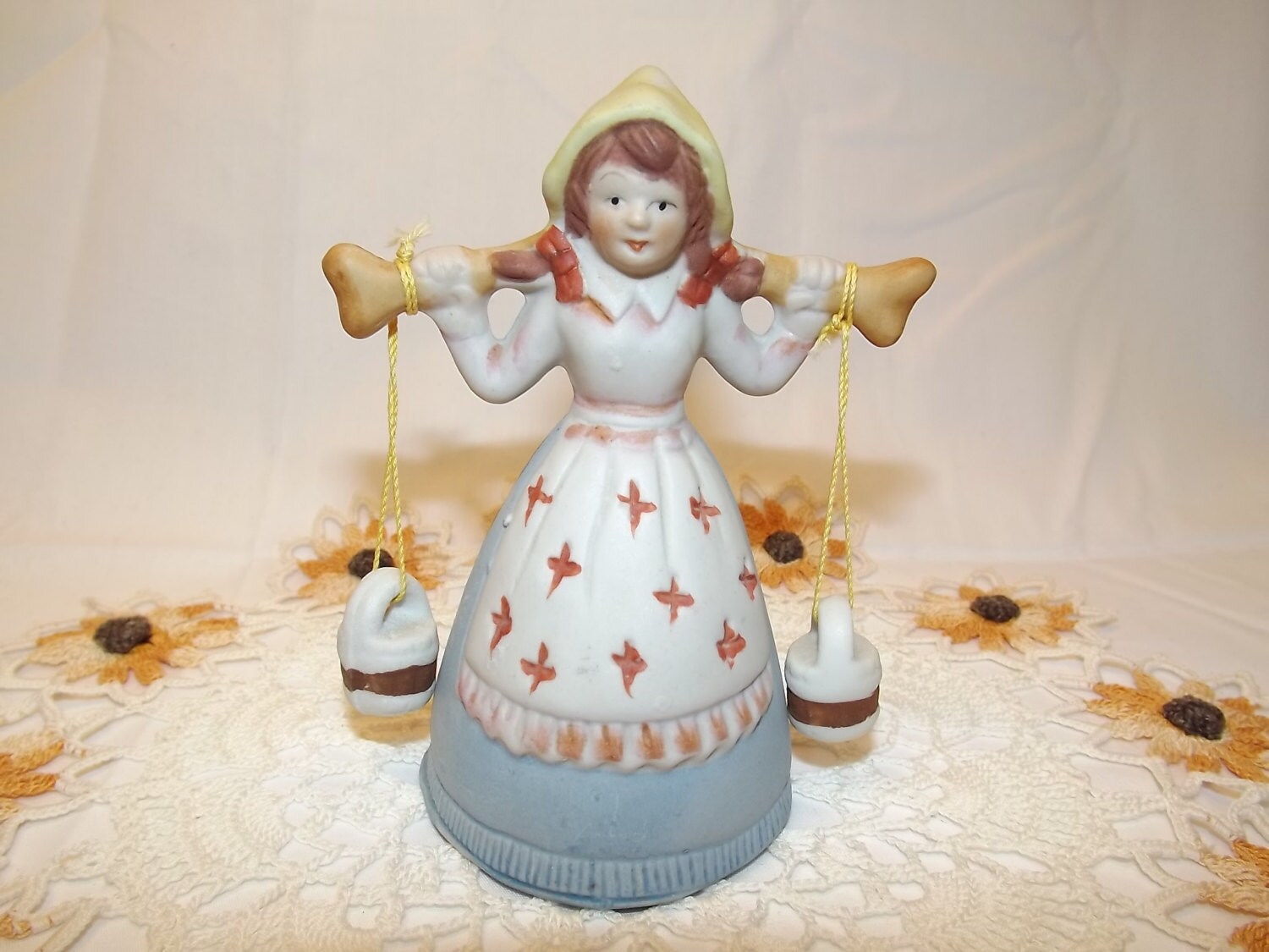 Vintage Porcelain Dutch Girl Bell with Adorable Ringing Water