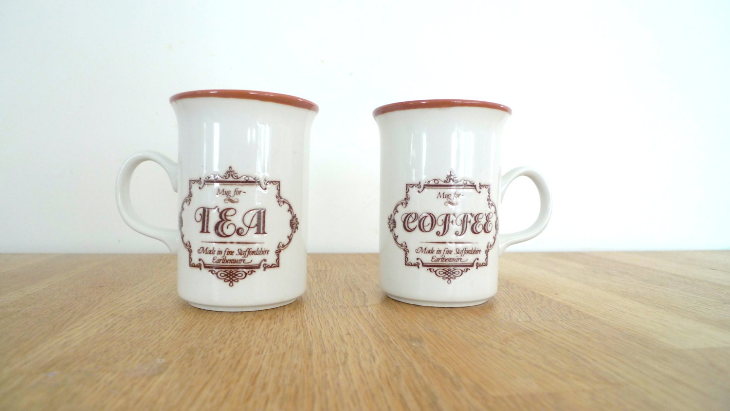 Pair of English Vintage Mugs for Tea Staffordshire Earthenware