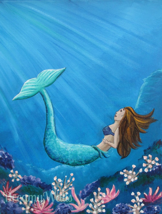 Mermaid Art print Mermaid bathroom art by ArtByChristinaDudycz