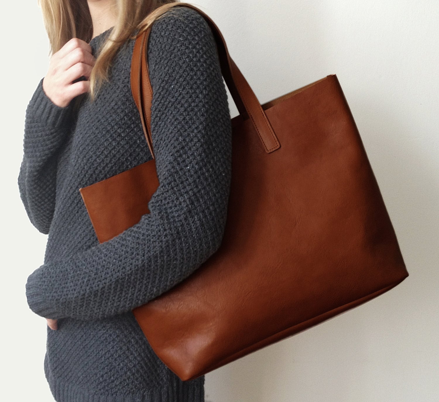 MIVO Brown Leather Tote Brown Leather Bag Shopping tote