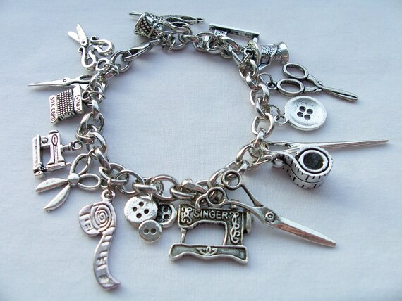 Sewing themed charm bracelet metal charm sewing bracelet