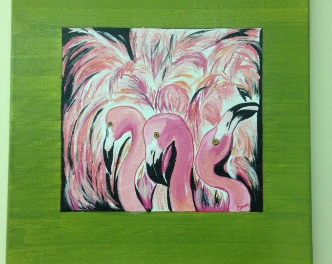 12" x 12" Canvas - Flamingos Dancing in Acrylics