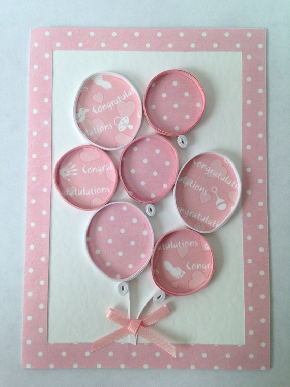 Items Similar To New Baby Girl Card Pink Balloons On Etsy