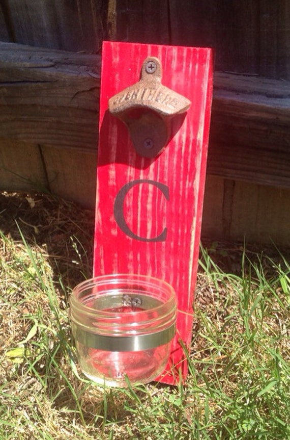 Personalized Rustic wooden bottle opener beer cap catcher cast