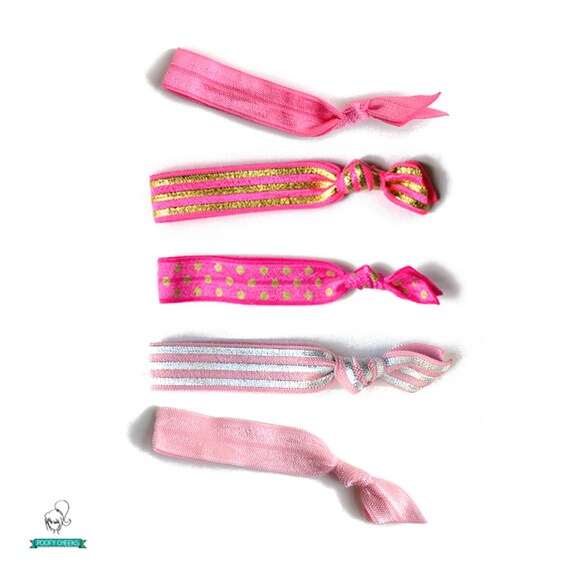 Items similar to Elastic Hair Ties Pink Metallic Set Set of 5