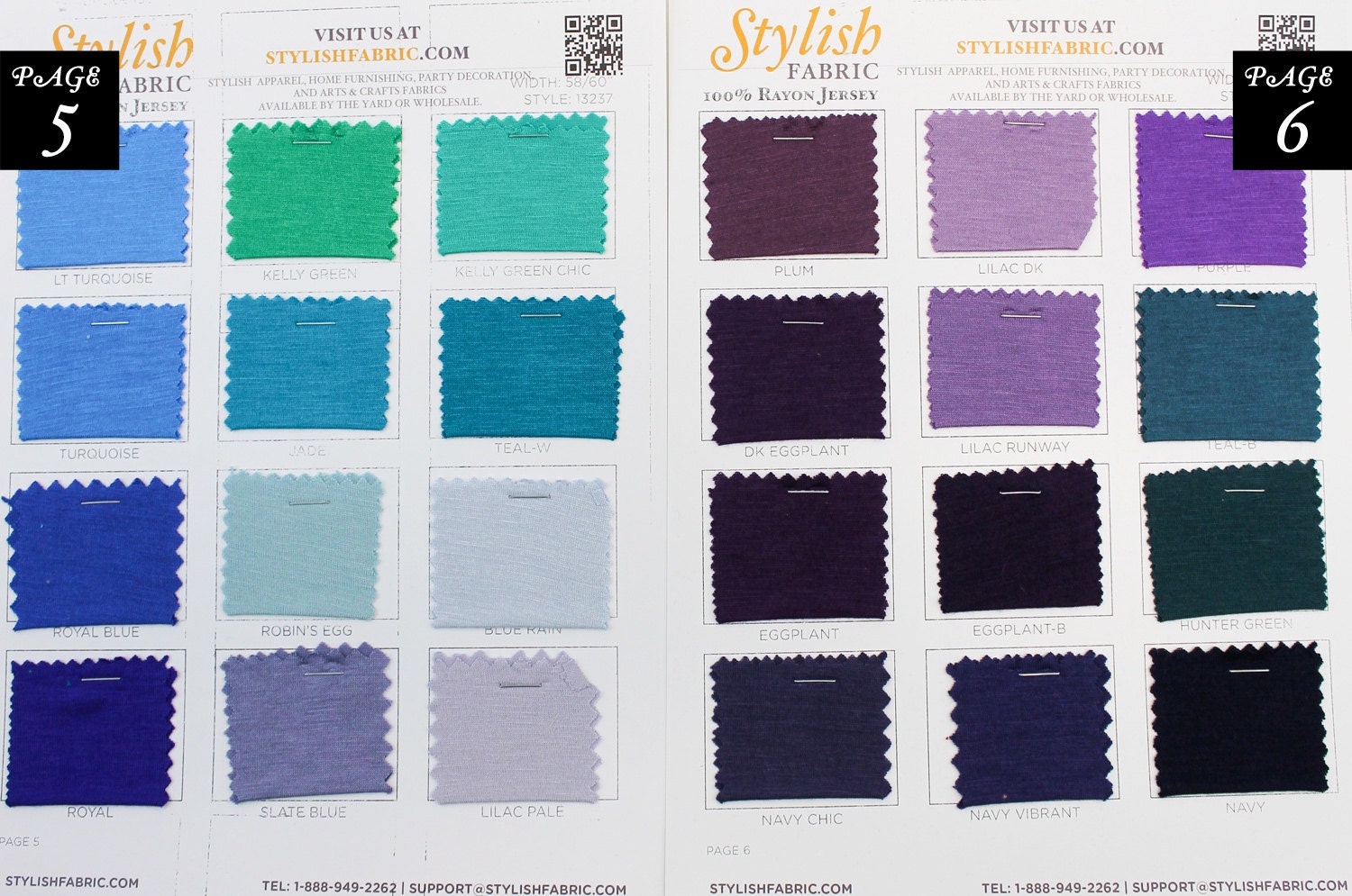 Rayon Jersey Knits SINGLE COLOR/Page Swatch Sample Card 100%