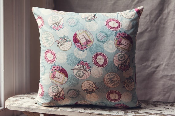 Paris Theme Cushion Cover with French Linen Backing.