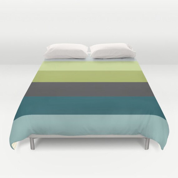 Duvet Cover stripes duvet turquoise grey green by MonochromeStudio