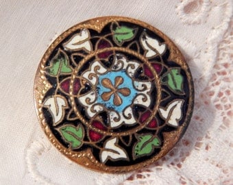 Multi Color Enamel Button with a Ring of Ivy