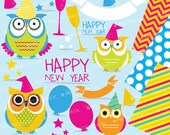 80% OFF SALE New Year Owls clipart commercial use, vector graphics, digital clip art, digital images - CL622 Il_170x135