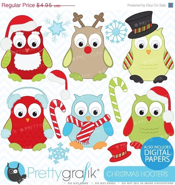 40% OFF SALE Christmas owls clipart, commercial use, vector graphics, digital clip art, digital images - CL370 Il_570xn