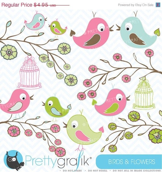 40% OFF SALE Birds and Flowers clipart commercial use, vector graphics, digital clip art, digital images - CL422 Il_570xn