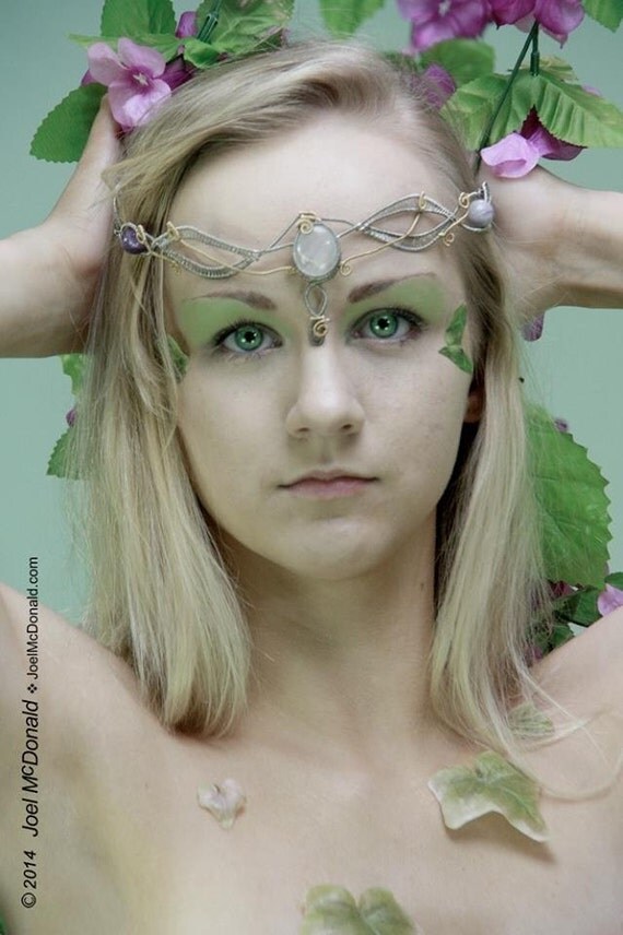 Wire Wrapped Moonstone and Amethyst Fairy Princess Tiara