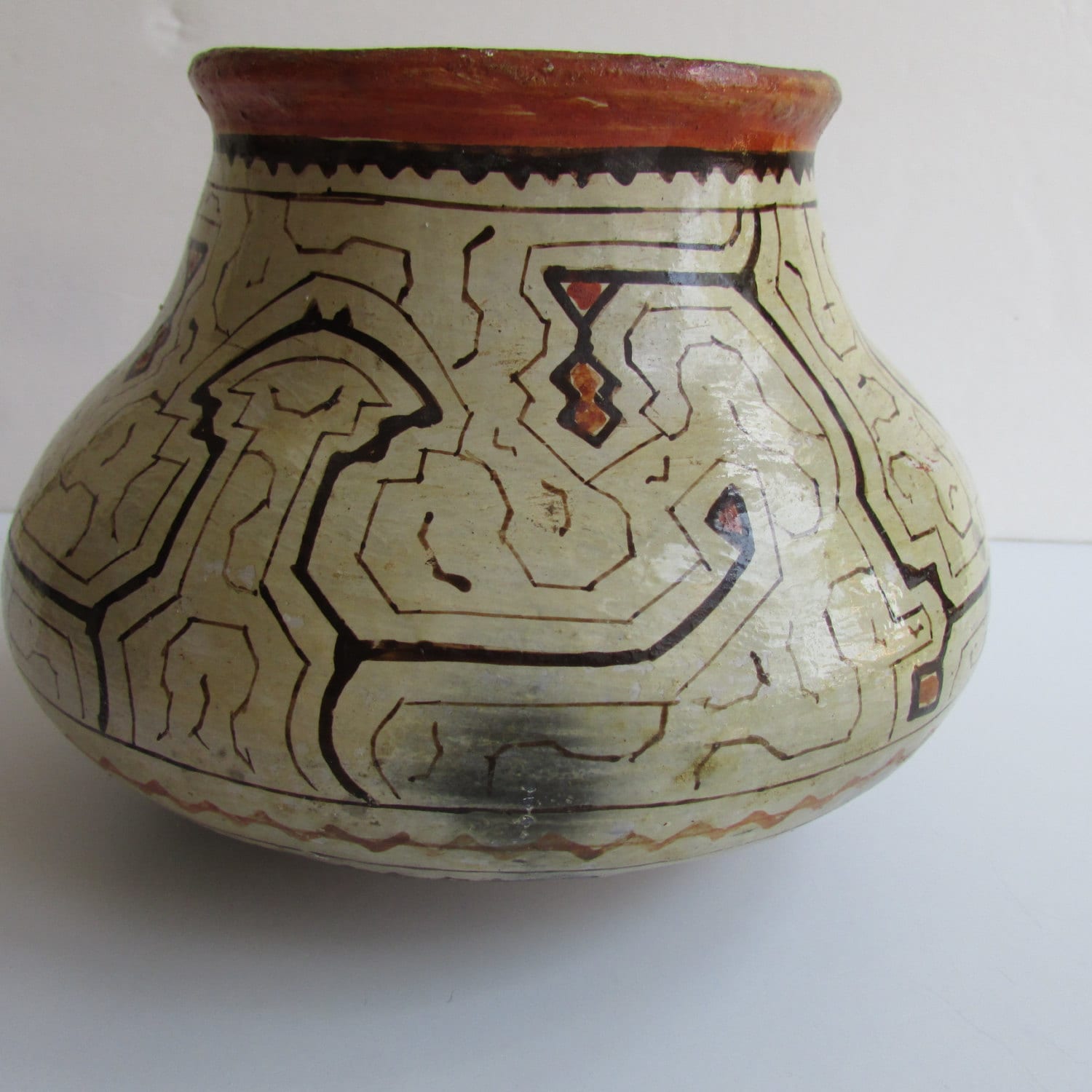 Vintage Shipibo Peruvian Amazon Pottery Vase Vessel Bowl