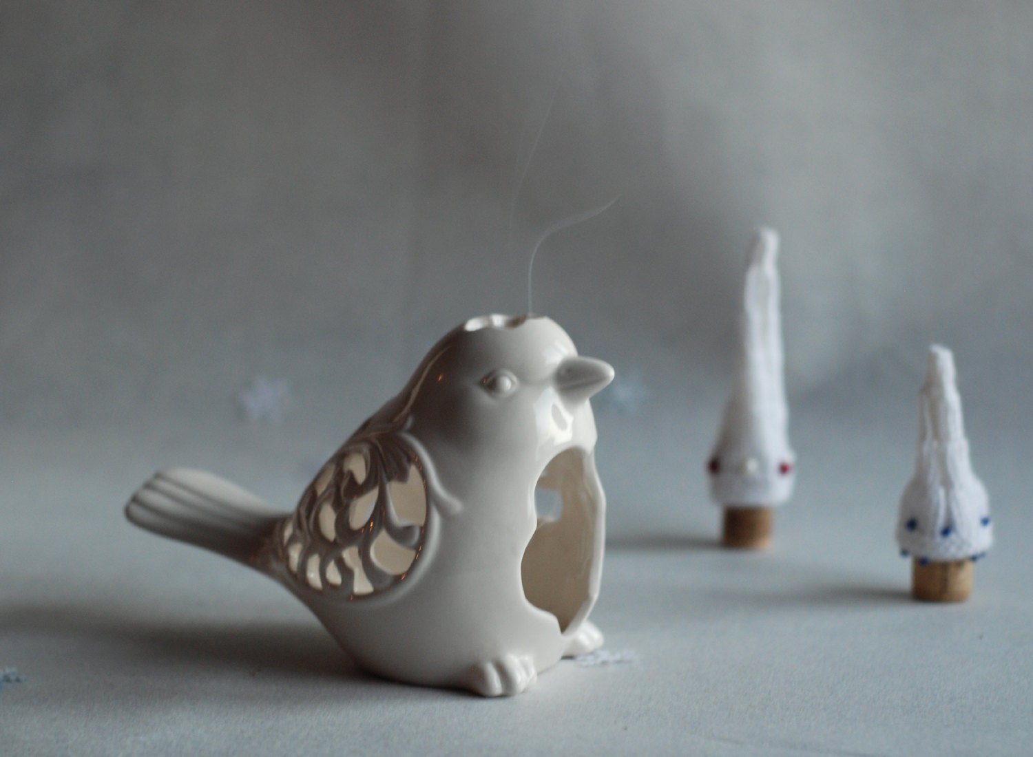 White Ceramic Bird. Home decoration. Cozy Home. Candle Holder.