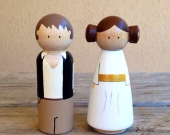Hans solo and Princess Leia LARGE peg doll cake topper