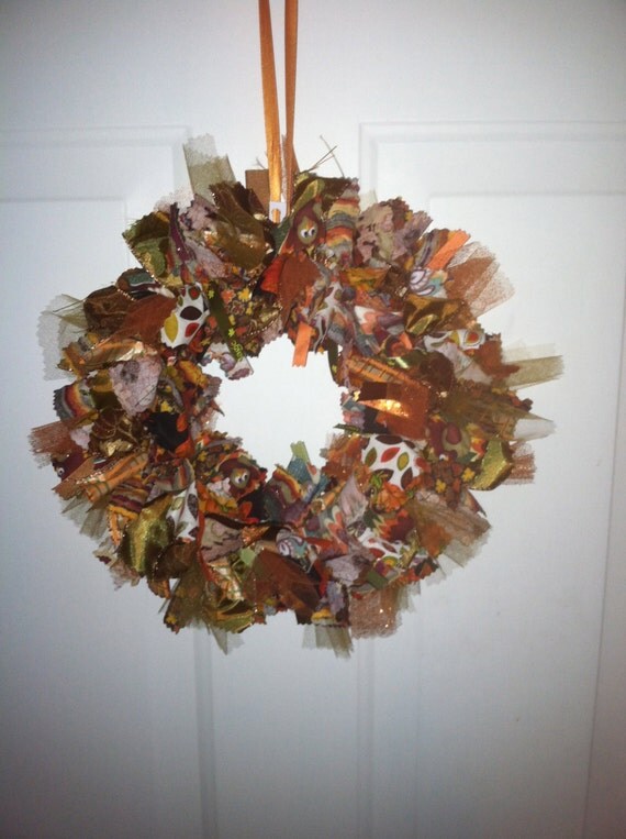 Mini Fall Rag Wreath Autumn Rag Wreath Fall Fabric and Ribbon