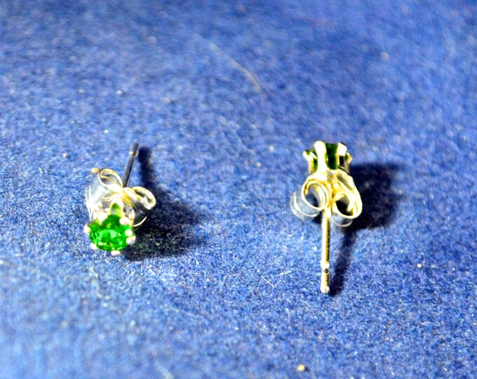 Chrome Diopside Earrings, Petite 3mm Round, Natural, Set in Sterling Silver E427