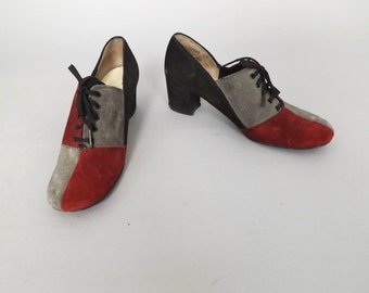 Size 7.5 Vintage Hush Puppies Colorblock 1970's Suede Leather Lace Up ...