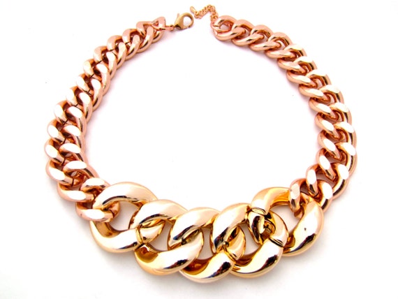 Oversize Rose Gold 2 Tone Chunky Chain Statement Necklace with