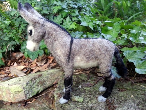 Needle Felted Sardinian Dwarf Donkey, Poseable Soft Sculpture of Donkey
